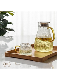 Bình thuỷ tinh chịu nhiệt sần quai vàng | Bộ bình cốc thủy tinh sần Borosilicate chịu nhiệt, chịu lực cao cấp