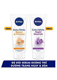 Bộ đôi Serum dưỡng thể NIVEA dưỡng trắng chống nắng, phục hồi Ban ngày 180ml & Ban đêm 200ml