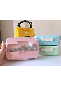 Hộp Cơm Văn Phòng Giữ Nhiệt Tiện Ích Hiện Đại 3 Ngăn Kèm Bộ Đũa Thìa INOX – Chất Liệu Lúa Mạch An Toàn Cho Sức Khỏe – Hàng Chính Hãng MINIIN