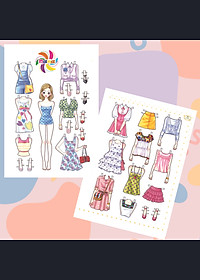 Búp bê giấy thay đồ thời trang đồ chơi cắt thủ công cho bé Combo 6 hình siêu đáng yêu 006