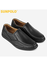 Giày lười nam da bò đế cao su mũi tròn SUNPOLO MOI015 có big size lớn 45 46