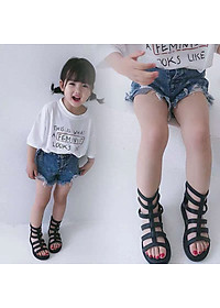 Giày sandal chiến binh cho bé gái 5 - 12 tuổi da mềm khóa kéo thời trang phong cách Hàn Quốc SG48