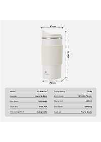 Ly giữ nhiệt inox 304 Elmich EL8345 480ml, Hàng chính hãng, lớp silicone chống trượt - JoyMall