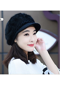 Nón len nữ, mũ len nữ lông xù mũi kết A060
