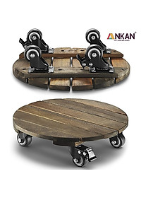 Đế Lót Chậu Cây Có Bánh Xe ANKAN - Hình Tròn D30cm, Gỗ Tràm Bông Cao Cấp, Chịu Tải 120kg (Màu Xám Đen)