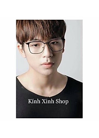 Kính tròng trắng chống ánh sáng xanh, chống uv mắt vuông to kim loại (ĐEN)