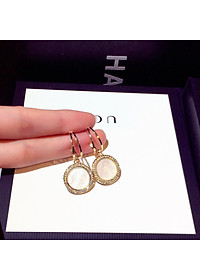 Bông tai titan tròn đính đá cẩn xà cừ sang trọng