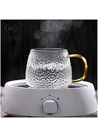 Bình thuỷ tinh chịu nhiệt sần quai vàng | Bộ bình cốc thủy tinh sần Borosilicate chịu nhiệt, chịu lực cao cấp