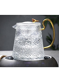 Ấm Pha Trà Thủy Tinh Có Lõi Lọc Quai Vàng Cao Cấp 500ml