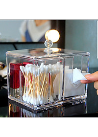 Hộp Đựng Bông Tẩy Trang Và Tăm Bông 2 Ngăn Nhựa Meca Cao Cấp HBH