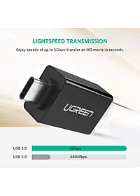 Ugreen UG20808US173TK Màu Đen Đầu chuyển đổi TYPE C sang USB 3.0 vỏ nhựa ABS - HÀNG CHÍNH HÃNG