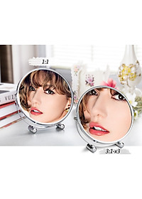 Gương trang điểm phóng đại 3 lần, xoay 360 độ, 2 mặt siêu nét, để bàn, Inox 304, Size 18cm, 20cm, Minh House G31