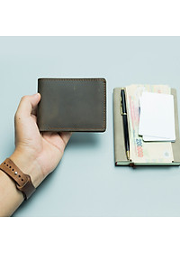 Ví mini nam da bò sáp ngựa điện Crazyhorse V125 cao cấp, bóp đựng thẻ da thật, đường chỉ tinh tế, ví nam nhỏ gọn dáng đứng, fullbox, thương hiệu Bụi leather chuyên đồ da thật