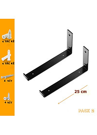 Bộ 2 giá đỡ chữ L pas mặt dưới 25 cm, ke bàn treo tường bằng thép phủ sơn tĩnh điện, kèm phụ kiện vít tắc kê - Hàng chính hãng