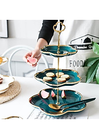 KHAY ĐỰNG BÁNH KẸO HOA QUẢ BẰNG SỨ 3 TẦNG VIỀN VÀNG CAO CẤP SANG TRỌNG