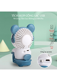 Quạt Cầm Tay Mini, Quạt Sạc Tích Điện Thỏ Lái Xe Xinh Xắn Teement, Có 2 Tốc Độ Gió ( Gió Mạnh, Gió Nhẹ), Dễ Thương Tránh Nóng Mùa Hè Cực Êm (Kèm Dây Sạc Usb)- Hàng Chính Hãng