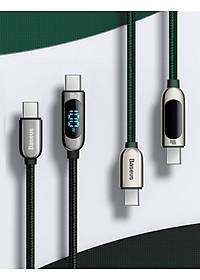 Cáp sạc nhanh Baseus C to C 100W màn led, Cáp sạc nhanh 100W Baseus Display Fast Charging Data Cable Type C to C 100W (20V/5A) - Hàng chính hãng