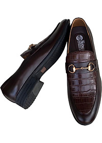 Giày tây nam Trường  Hải da bò dập vân cá sấu màu nâu  cao cấp đế cao 4cm GT210