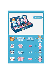 Bộ Đồ Chơi Xếp Hình thay quần áo gia đình nhà Thỏ- Gấu- Động Vật- Chất liệu gỗ, có nam châm