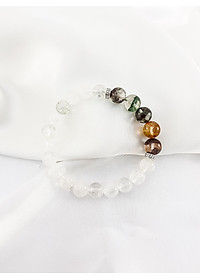 Vòng tay mệnh kim, thủy đá thạch anh ưu linh trắng mix đá ưu linh ngủ sắc