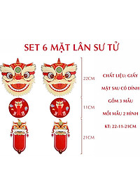 BỘ QUẠT GIẤY ĐỎ 6 CHIẾC – HÌNH ĐẦU LÂN TRANG TRÍ TẾT / TRUNG THU (khách tự ráp lại thành phẩm theo hình)