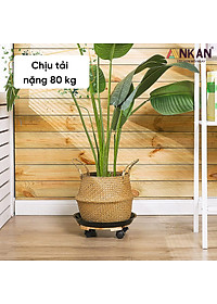 Combo 2 Đế Lót Chậu Cây Có Bánh Xe ANKAN 30cm Gỗ Tràm Mặt Tròn Màu Vàng, Chính Hãng