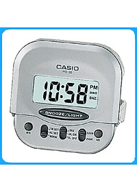 Đồng Hồ Báo Thức Du Lịch - Để Bàn Điện Tử Casio PQ-30-8DF Màu Xám Trắng 6X6cm