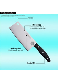 [HÀNG CHÍNH HÃNG] Dao thái bản vuông, chặt bằng thép không gỉ an toàn có độ dài 30cm, lưỡi dài 17cm của GGOMi Hàn Quốc GG370