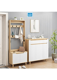 Kệ Gỗ Đa Năng Để Giày Dép, Vật Dụng Trang Trí Kèm Móc Treo Đồ Hiện Đại Thương Hiệu SIB Decor TG09