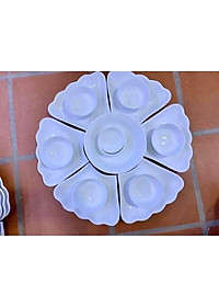 BỘ BÁT ĐĨA HOA MẶT TRỜI TRẮNG TÔ TRÒN BÁT TRÀNG