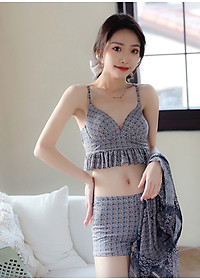 Bộ đồ bơi bikini nữ 2 mảnh đi tắm biển áo croptop kèm váy sang chảnh phong cách Hàn quốc