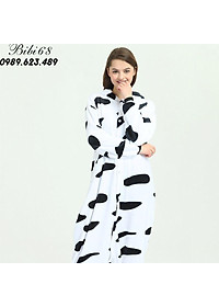 Bộ Đồ thú bò sữa liền thân lông mịn Pijama dành Cho Người Lớn và Trẻ Em kiểu dáng Động Vật Hoạt Hình Cosplay