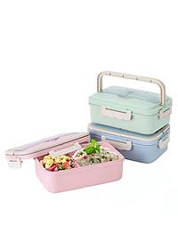 Hộp Cơm Văn Phòng Giữ Nhiệt Tiện Ích Hiện Đại 3 Ngăn Kèm Bộ Đũa Thìa INOX – Chất Liệu Lúa Mạch An Toàn Cho Sức Khỏe – Hàng Chính Hãng MINIIN