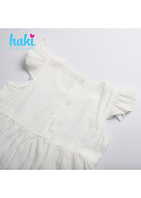 Đầm bé gái nhún 3 tầng tay cánh tiên HK514 - Trắng Haki, váy bé gái, váy mùa hè cho bé gái, váy hè, váy thiết kế cho bé 10-27kg
