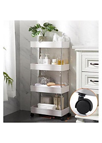 Kệ đựng đồ 4 tầng có bánh xe, giá để đồ 4 ngăn có bánh xe xoay 360 độ, xe để đồ 4 tầng