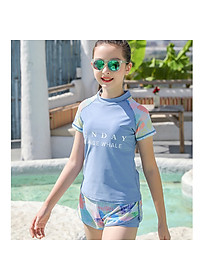 Bộ bơi bé gái lớn, dáng 2 mảnh cộc tay quần sooc đùi thể thao, màu sắc trẻ trung, áo tắm trẻ em nữ size đại từ 25 đến 60kg | BT37