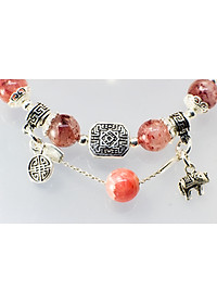 Vòng tay phong thủy Thạch anh dâu tây mix đá Đào hoa cho mạng Hỏa - Thổ, đá thiên nhiên AAAA