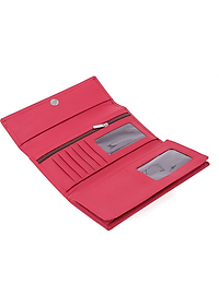 Ví nữ da bò cao cấp Huy Hoàng 3 gấp lửng màu đỏ đô HT3167