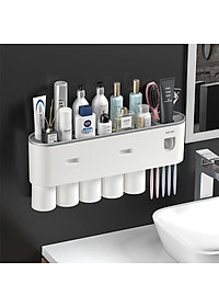 Giá treo bàn chải kem đánh răng kèm 5 cốc cho cả gia đình, bộ nhả kem đánh răng tự động lắp đặt dán tường - Hàng Chính Hãng - Tặng kèm sticker