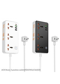 Ổ cắm điện đa năng cao cấp dây đồng chịu tải 2500W, sạc nhanh PD 30W cổng typeC + QC18W có 3*USB và 1*Type-C , dây dài 1.5m - Hàng nhập khẩu