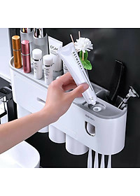 Giá treo bàn chải kem đánh răng kèm 5 cốc cho cả gia đình, bộ nhả kem đánh răng tự động lắp đặt dán tường - Hàng Chính Hãng - Tặng kèm sticker