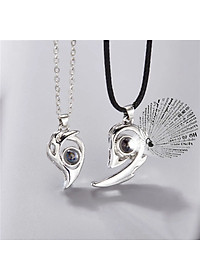 CẶP DÂY CHUYỀN ĐÔI TÌNH NHÂN TRÁI TIM NAM CHÂM 100 NGÔN NGỮ I LOVE YOU