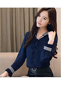 Áo kiểu nữ dài tay phối viền sang trọng - thích hợp mặc đi làm mang đến vẻ thanh lịch sang trọng