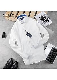 ÁO SƠ MI NAM TRẮNG DÀI TAY PHỐI CỔ XANH ALIGRO DÁNG SLIMFIT MÃ ALGS194