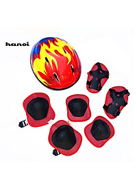 Set 7 phụ kiện trượt ván/đi xe đạp cho bé gồm mũ bảo hiểm + miếng lót bảo vệ đầu gối + khuỷu tay + cổ tay