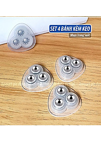 COMBO 4 Bánh Xe Mini Bi Thép Gắn Tủ Kệ Nội Thất Dán Đáy Thùng Rác Hộp Để Đồ Keo Siêu Dính Di Chuyển Đồ Đạc