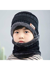 Nón + khăn choàng len dệt kim thời trang giữ ấm cho bé 5-12 tuổi vào mùa đông