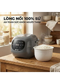 Nồi Cơm Điện Sứ Dưỡng Sinh Mishio MK365 lòng sứ nguyên chất 0.8L không chứa chất chống dính - Hàng chính hãng