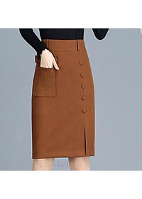 Chân Váy Ngắn Công Sở Xẻ Trước New Design Thiết Kế Dáng Váy Công Sở ,Phom Chuẩn ,Có Túi Cá Tính, Vải Tốt Co Giãn ,Màu Nâu Đẹp CV009