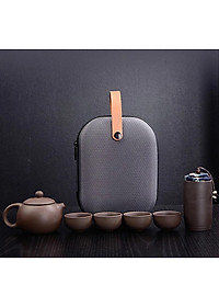 Bộ Bình Trà Tử Sa Mini Có Túi Đựng Đi Du Lịch Tiện Lợi Thích Hợp 2 - 4 Người Dùng Gồm 1 Ấm Trà, 4 Tách, 1 Bình Đựng Trà - Hàng chính hãng 